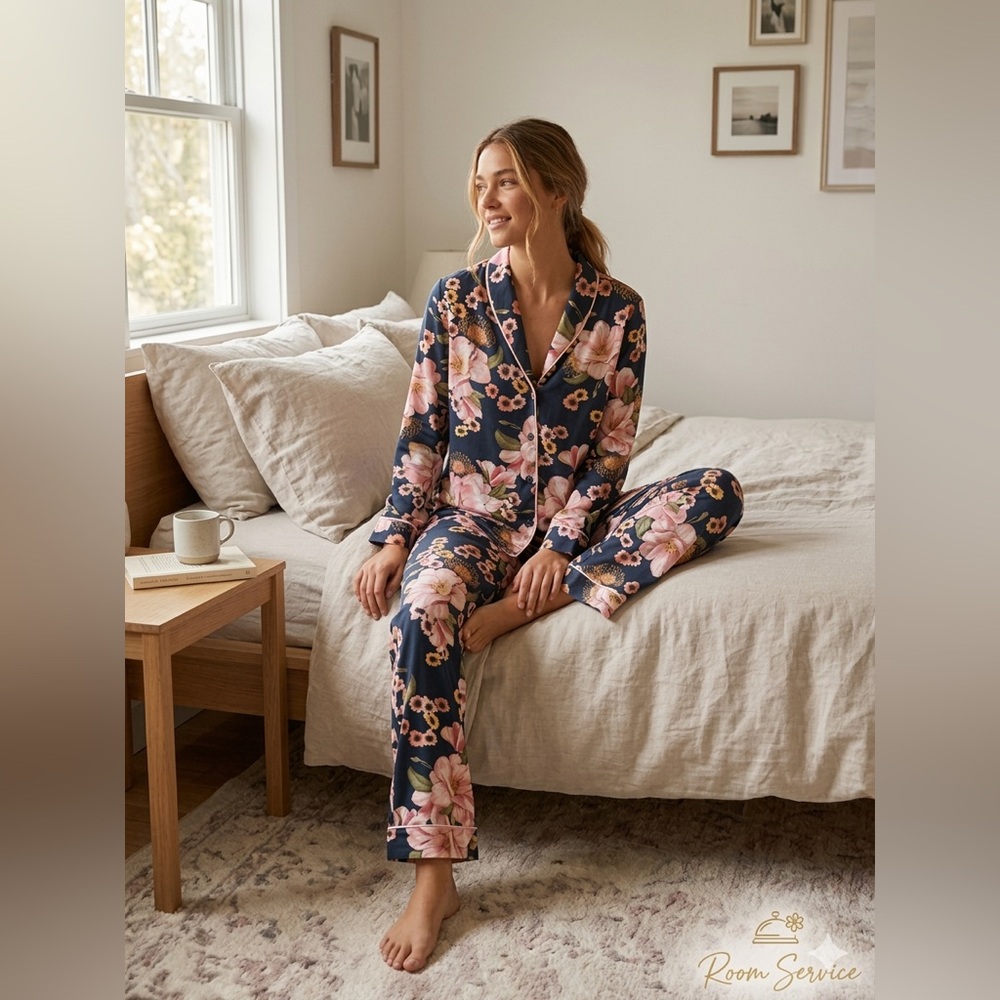 Room Service Luxury Floral Print Women's Pajama Set